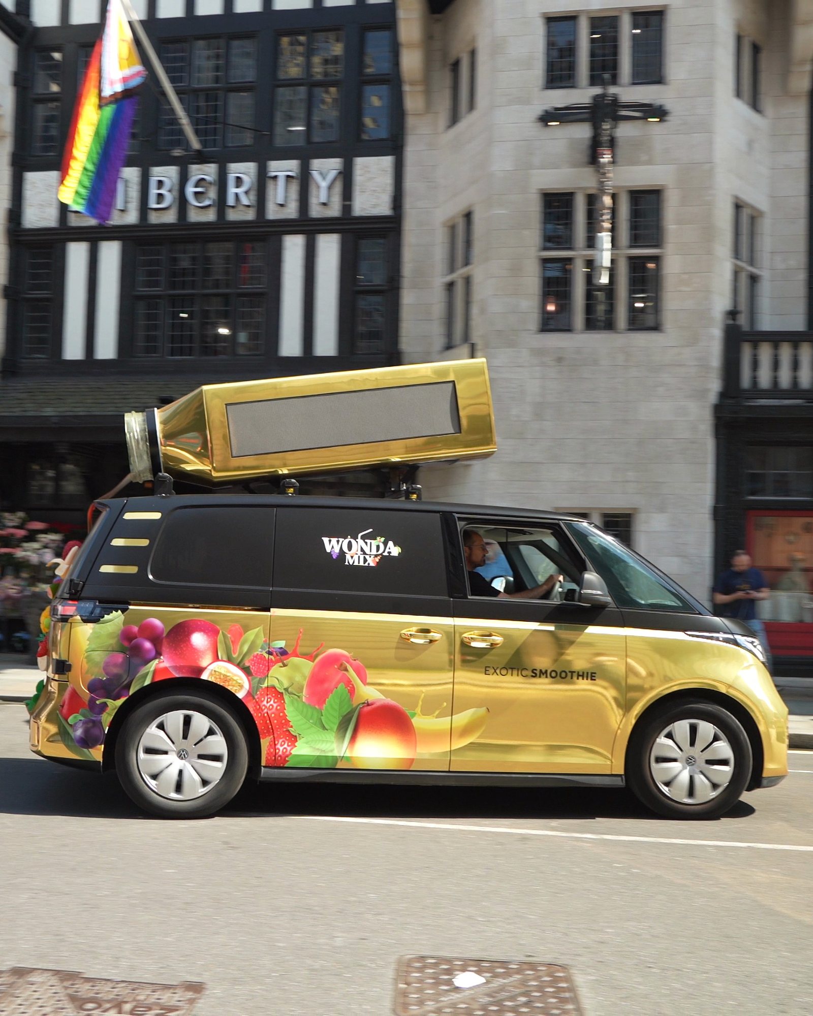 The gold Wonda Mix van outside Liberty, London